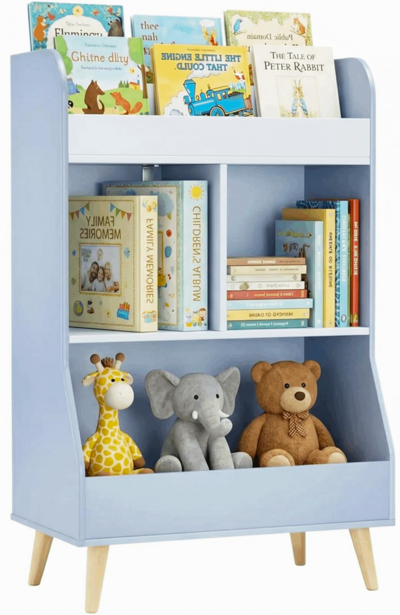 MAMIZO Estantería Infantil 5 Estantes,Mueble Juguetes Organizador, Estantería Montessori,Librería Infantil,para Guardería Sala de Juegos,con 2 Estantes, 3 Compartimentos,94 × 62 × 34 cm,Azul