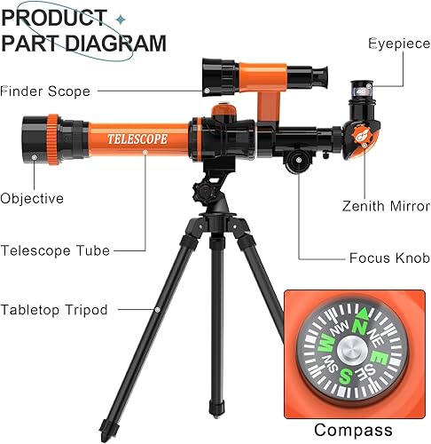 Miniatura 4 de ToyerBee Telescopio para niños, incluye 3 oculares de aumento y brújula y buscador, telescopio lunar portátil para niños y principiantes de