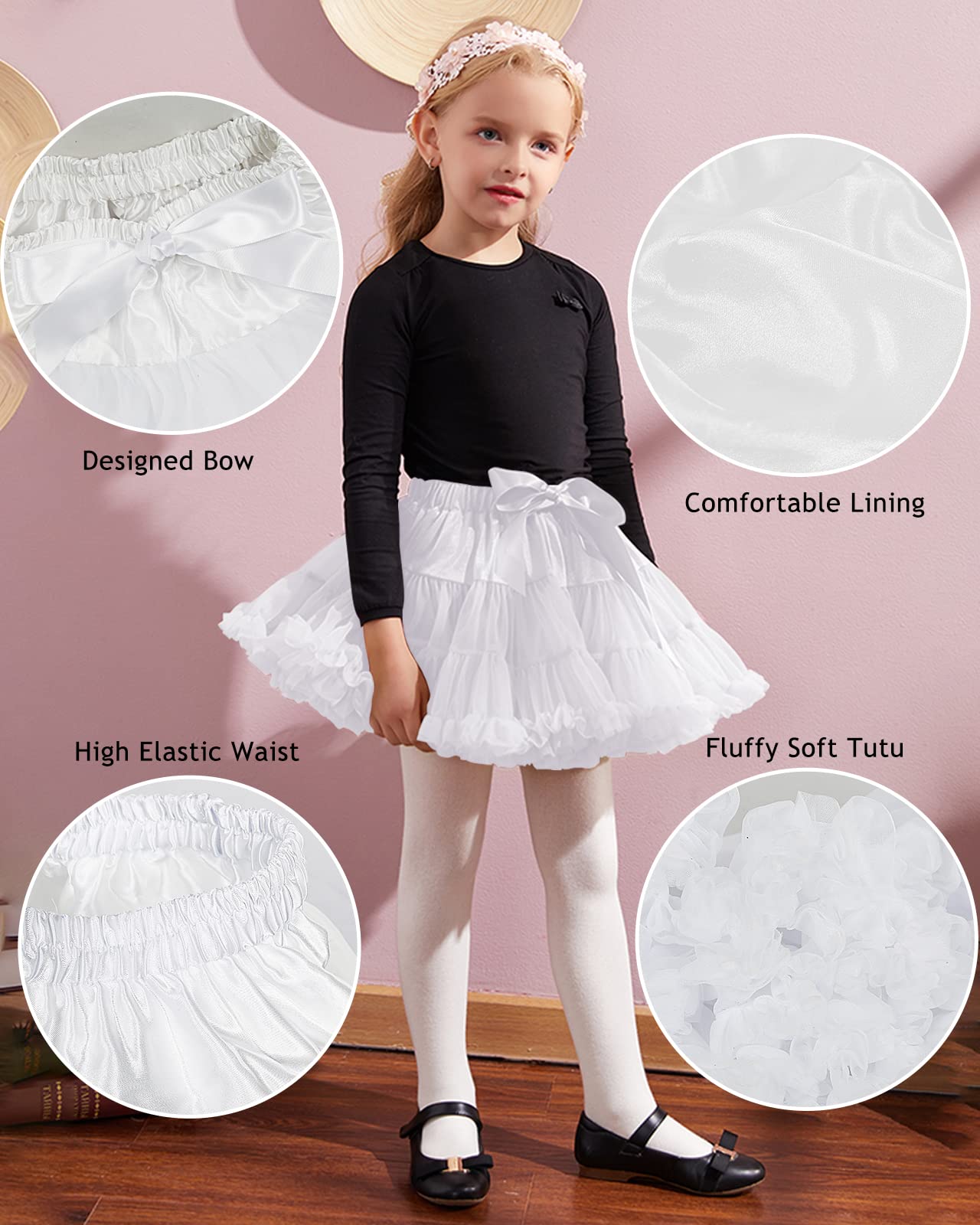 Falda de tutú para niña, falda de ballet mullida, Blanco, Large