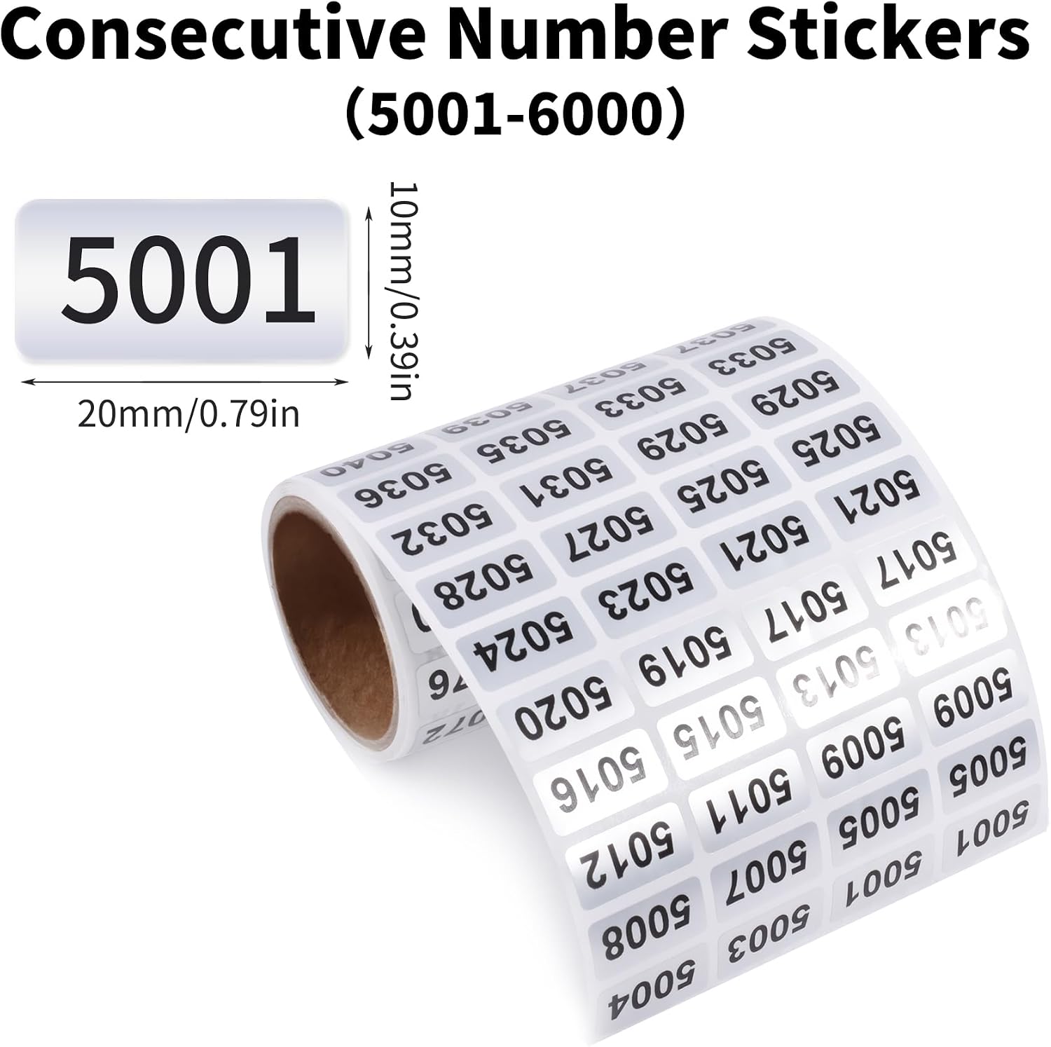5001-6000 Inventory Stickers Self Adhesive 0.79x0.38 in