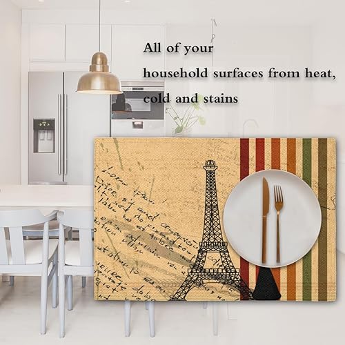 Miniatura 7 de Classic Paris Pattern Placemats Set of 4 Table Mats Washable Placemat Waterproof Place Mats for Party Home Dining Table Decor 18x12 in
