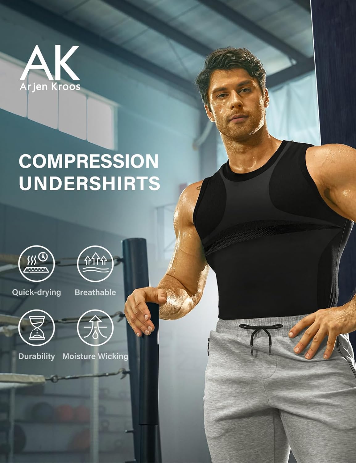 Arjen Kroos 4 Pack Compression Tank Top Men Sleeveless Athletic Base Layer Workout Shirt Slimming Shaper Undershirt - Image 6