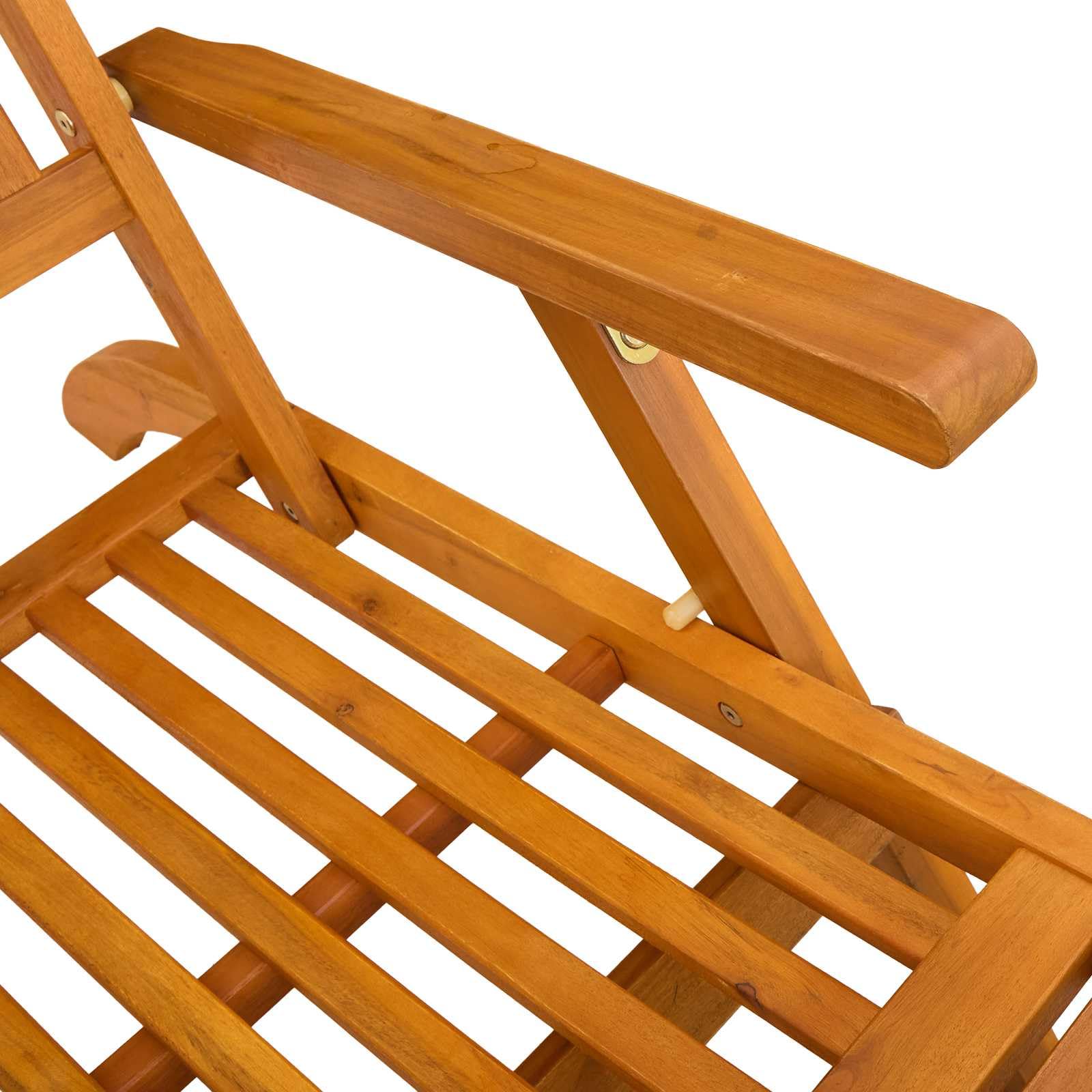 Set 2 Lettini Prendisole in Legno di Acacia con Tavolino | Arredo relax per giardino, piscina e patio con schienale regolabile a 5 posizioni e poggiapiedi integrato.