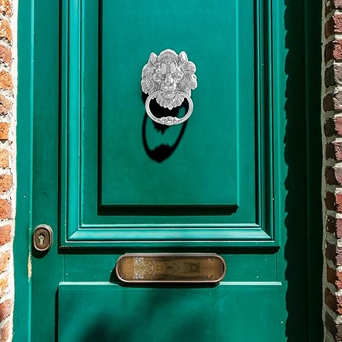 Vista 13 de MOLIGOU Lion Head Door Knocker, 6 Inch Decorative Front Door Knocker, Antique Lion Door Ring Pull Handle (Gold)