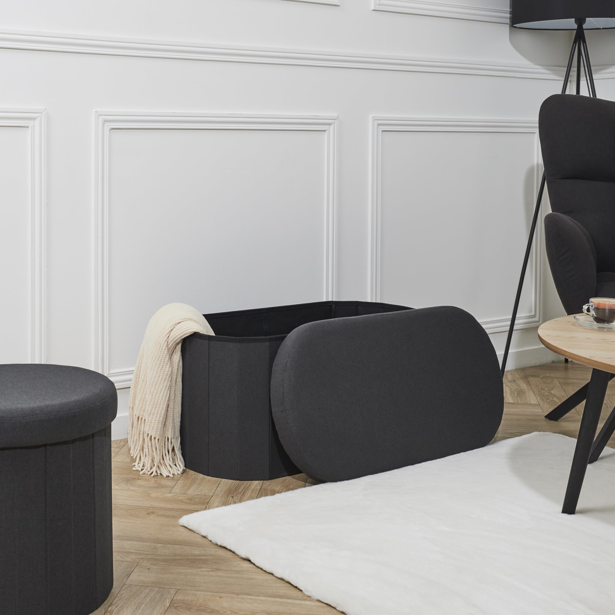 HOME DECO FACTORY - HD0194, Baúl Banco Plegable Negro, Modelo Pills M2, Mobiliario, Asiento, Baúl y Banco Plegable, 76x38x38 cm, Altura Asiento 38 cm, Negro