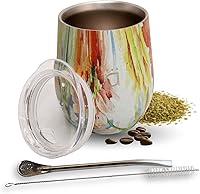 Vista 16 de Kalmateh Yerba Mate Cup/Gourd 8.6oz, taza de té de acero inoxidable, juego de 3 piezas, incluye popote de filtro Bombilla y cepillo de limpieza