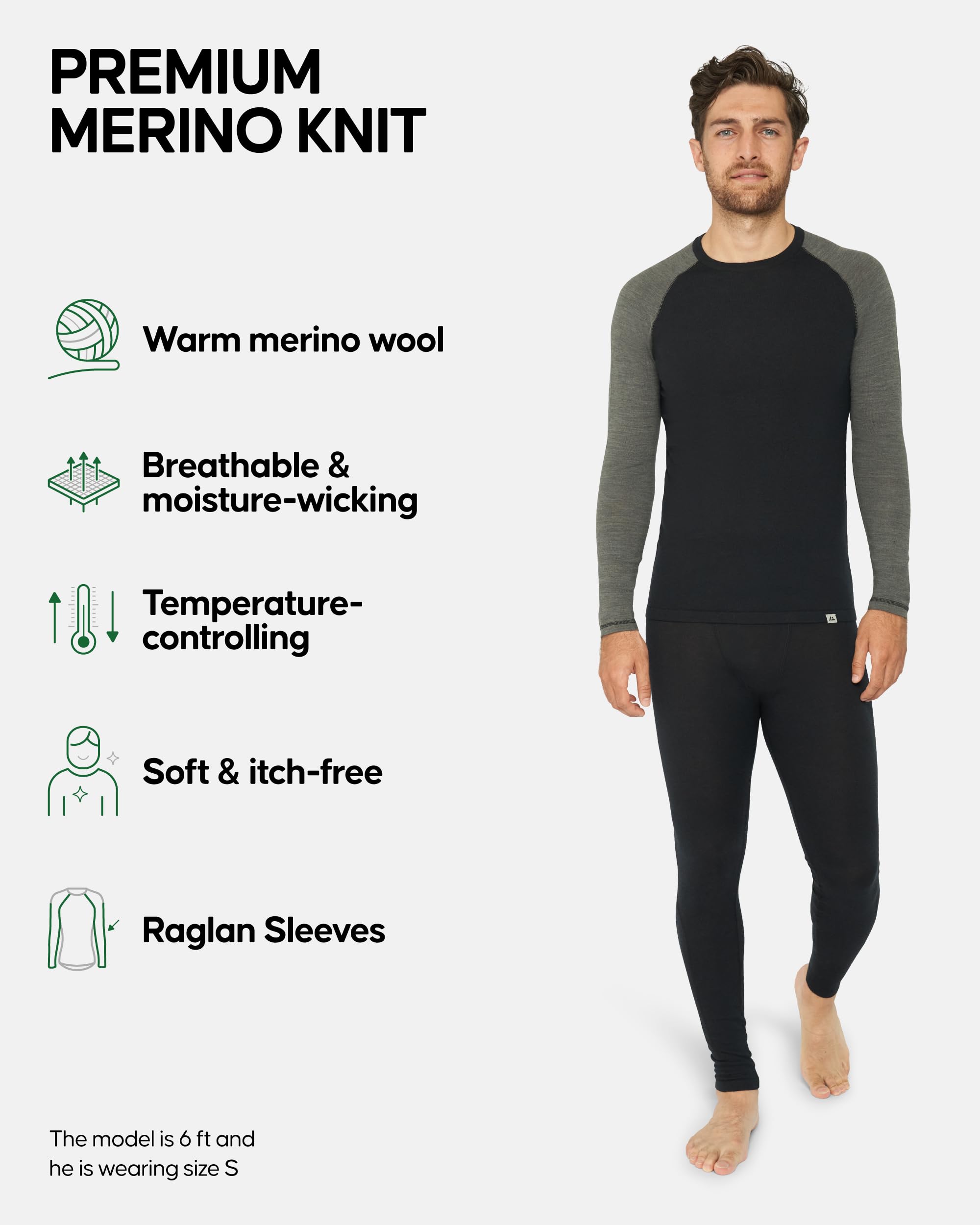DANISH ENDURANCE Intimo Termico Uomo Lana Merino, Maglia Termica Uomo e Pantaloni Termici, Calzamaglia Termica Uomo Invernale per Sci, Trekking