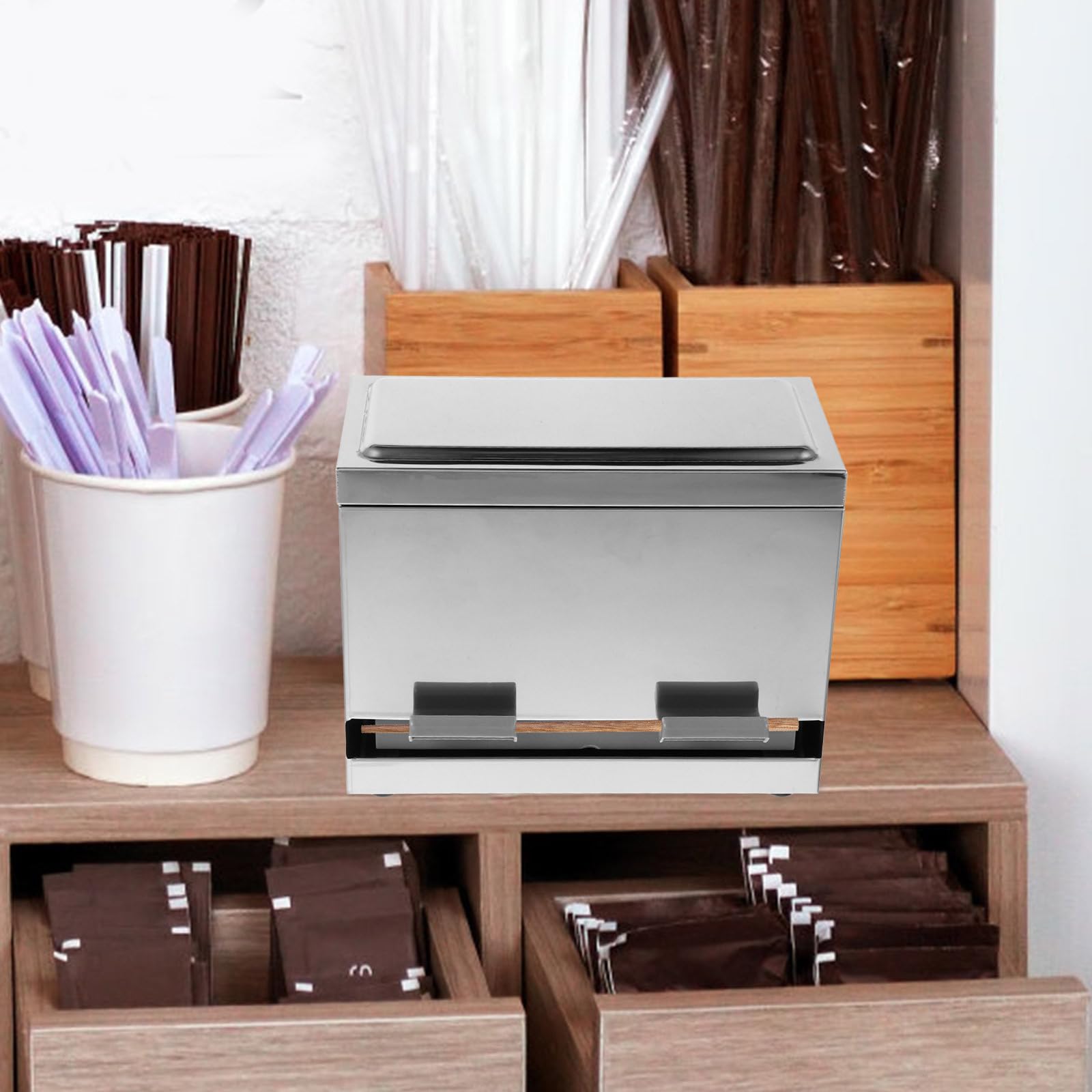 TOYANDONA Automatischer Strohhalm und Essstäbchenhalter aus Edelstahl mit Großer Kapazität Praktischer Aufbewahrungsbehälter für Zuhause und Milchtee Läden