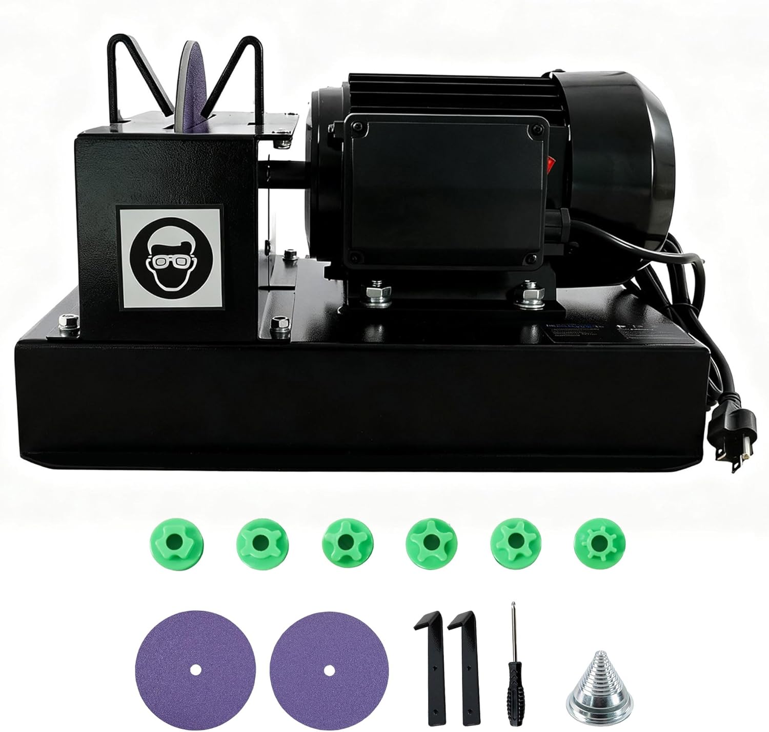 Lawn Mower Blade Sharpener, 2/3HP 500W Bench Grinder with 7-Inch Ceramic Wheel, 30°/40° Angle Brackets, for High/Low Lift, Gator & Flat Blades, with Extra Replacement Sandpapers