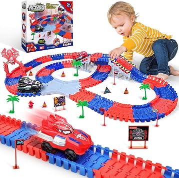 Spider Hero Race Track Toy for Boys 4-6, 212PCS Flexible Car Track with 2 Spider Cars, STEM DIY Track Playset Gift for Kids Ages 3 4 5 6 7 8