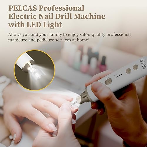 Miniatura 5 de PELCAS Taladro de uñas inalámbrico 8 en 1, lima de uñas eléctrico de 5 velocidades, kit de manicura y pedicura con luz LED, removedor eléctrico de
