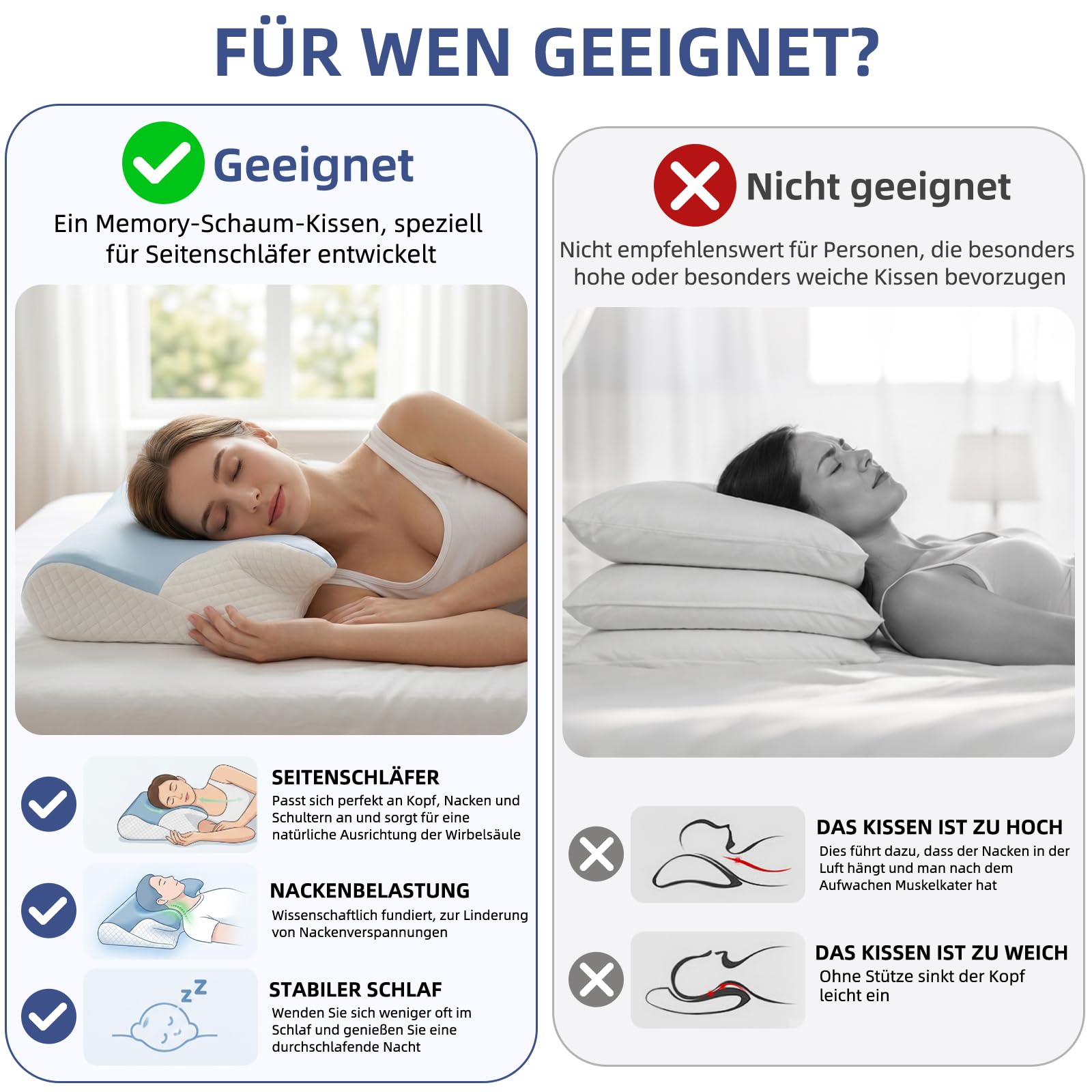 Almohada cervical ergonómica 2 en 1 de espuma viscoelástica