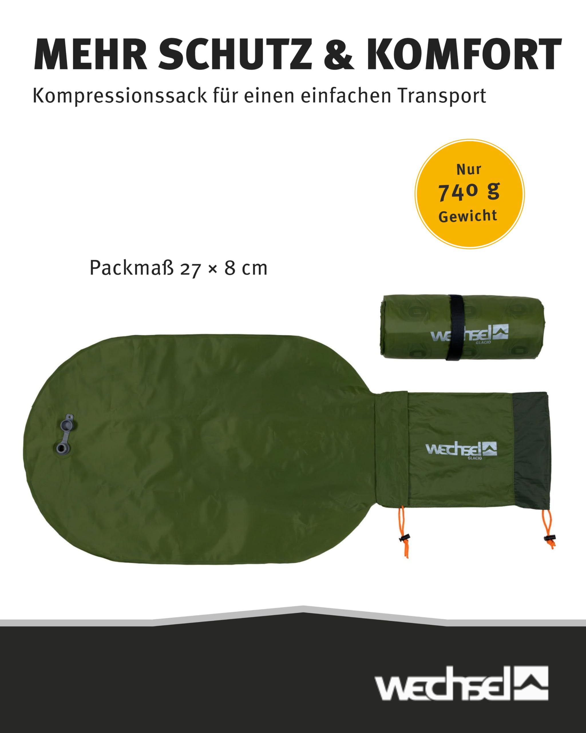 Wechsel Trekking Isomatte Glacio I 186 x 64 x 8 cm I Thermomatte mit hoher Isolationsfähigkeit I wärmeisolierende Campingmatte I Luftmatratze für Camping, Radreisen, Bushcraft & Trekking