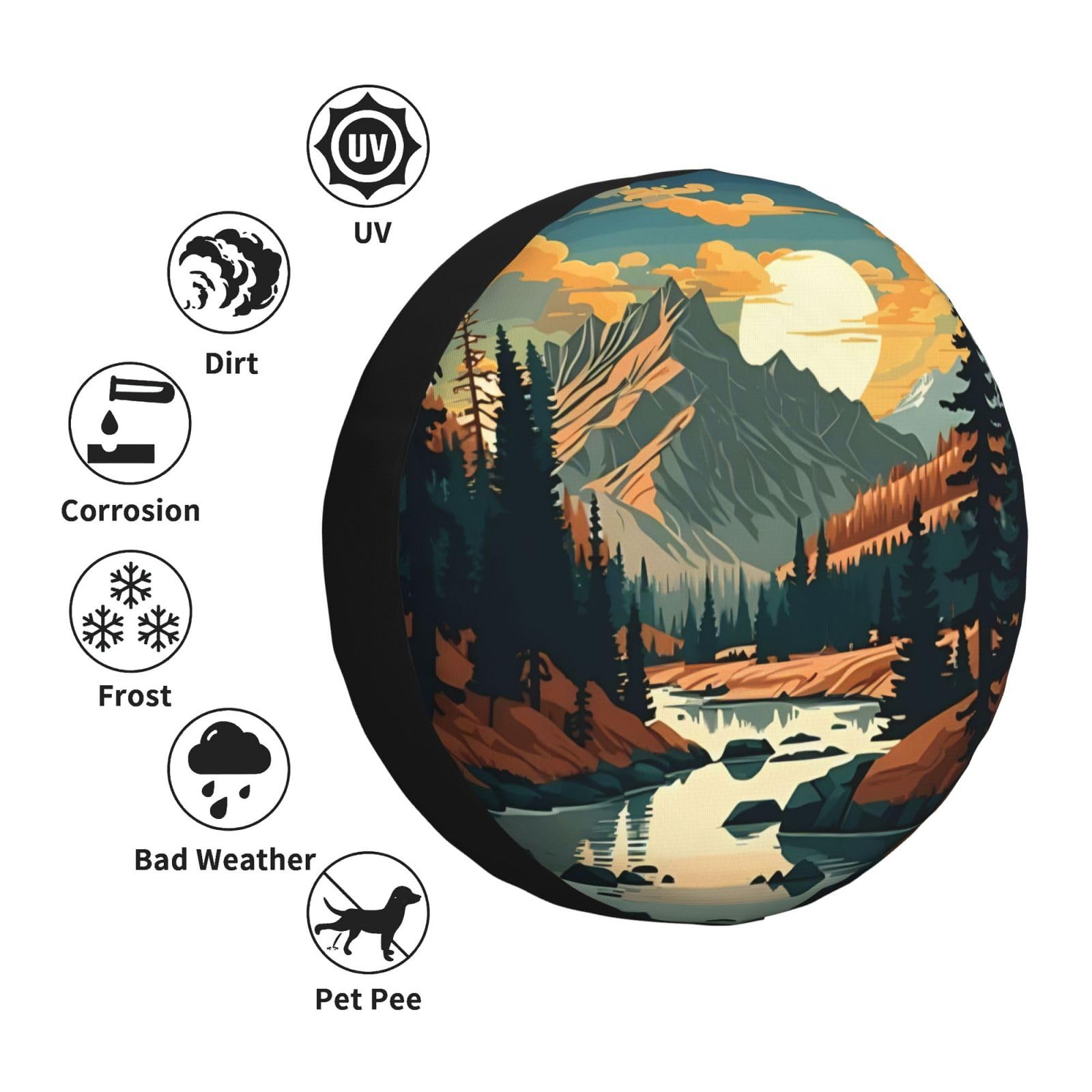 Zilobkfe River Mountains Spare Tire Cover - Universal Waterproof Wheel Protector For RV, Trailer, SUV, Truck