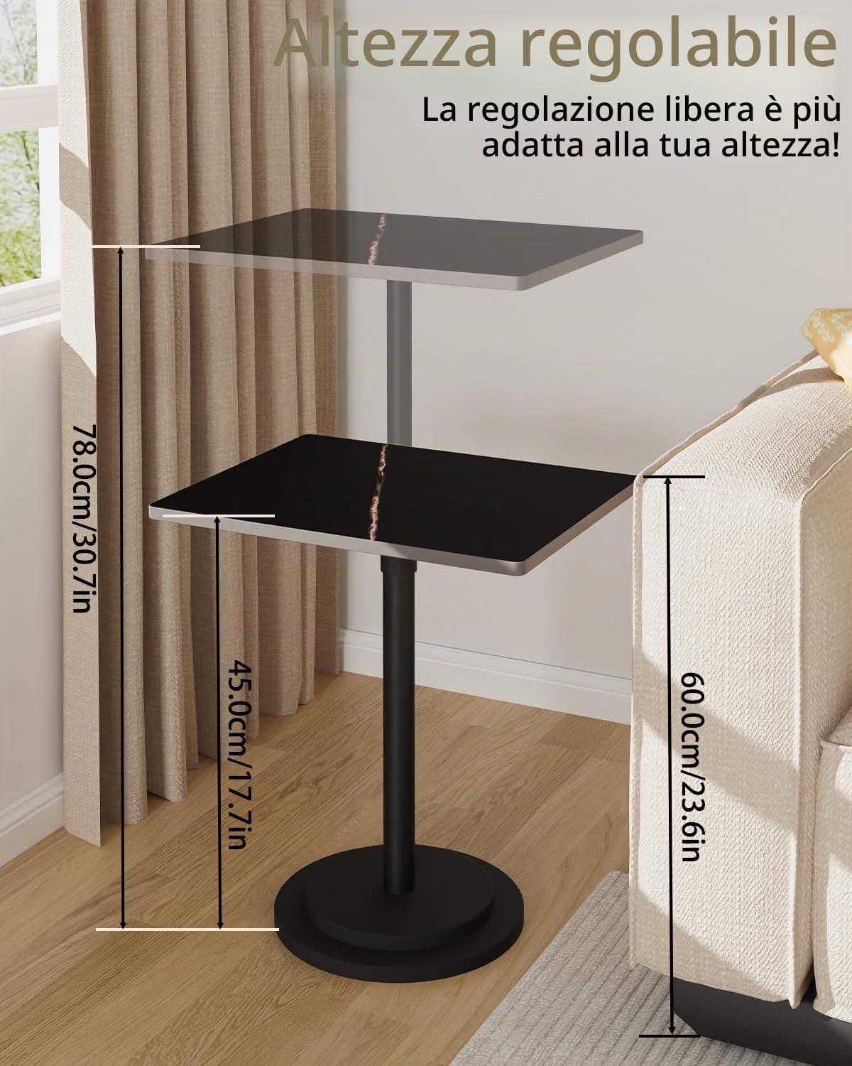 Altezza Regolabile Tavolino, Tavolo da Caffè, Set di 1, Nero | Pratico Tavolino per Appoggiare il Telefono, Compatto Comodino Piccolo, Adatto Sia per Soggiorno Che per Camera da Letto