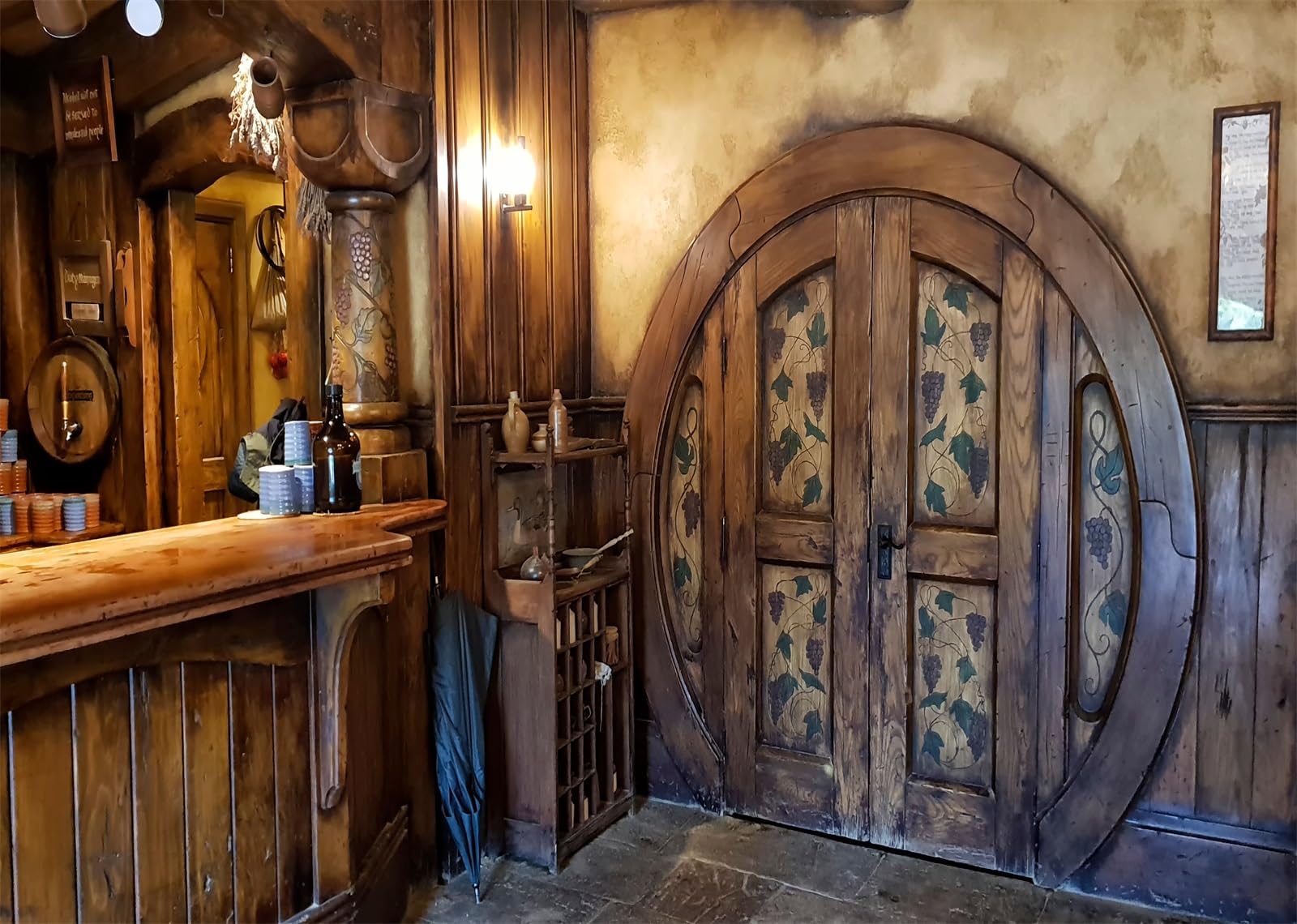 BELECO 3x2m Tissu Hobbit Grotte Photographie Fond Matamata Campagne Hobbit Vie Cabane Herbe Verte Jardin Hobbiton Grotte Fond Fête D'anniversaire Décoration Photo