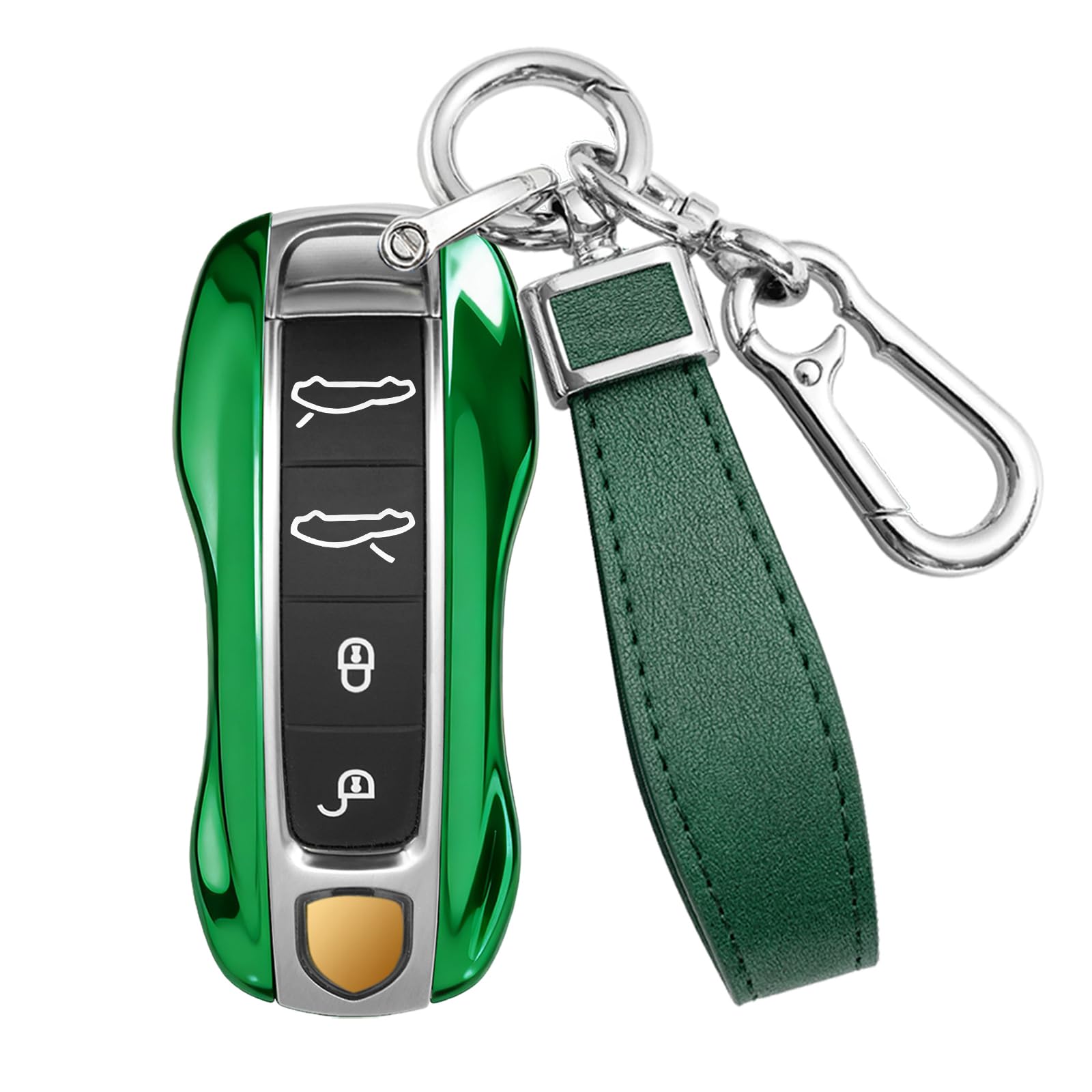 Key Cover Case Painted Key Fob Shell Fit for Porsche Panamera Cayenne Taycan 911 Carrera 2017 2018 2019 2020 2021 2022 2023 2024 2025, Green