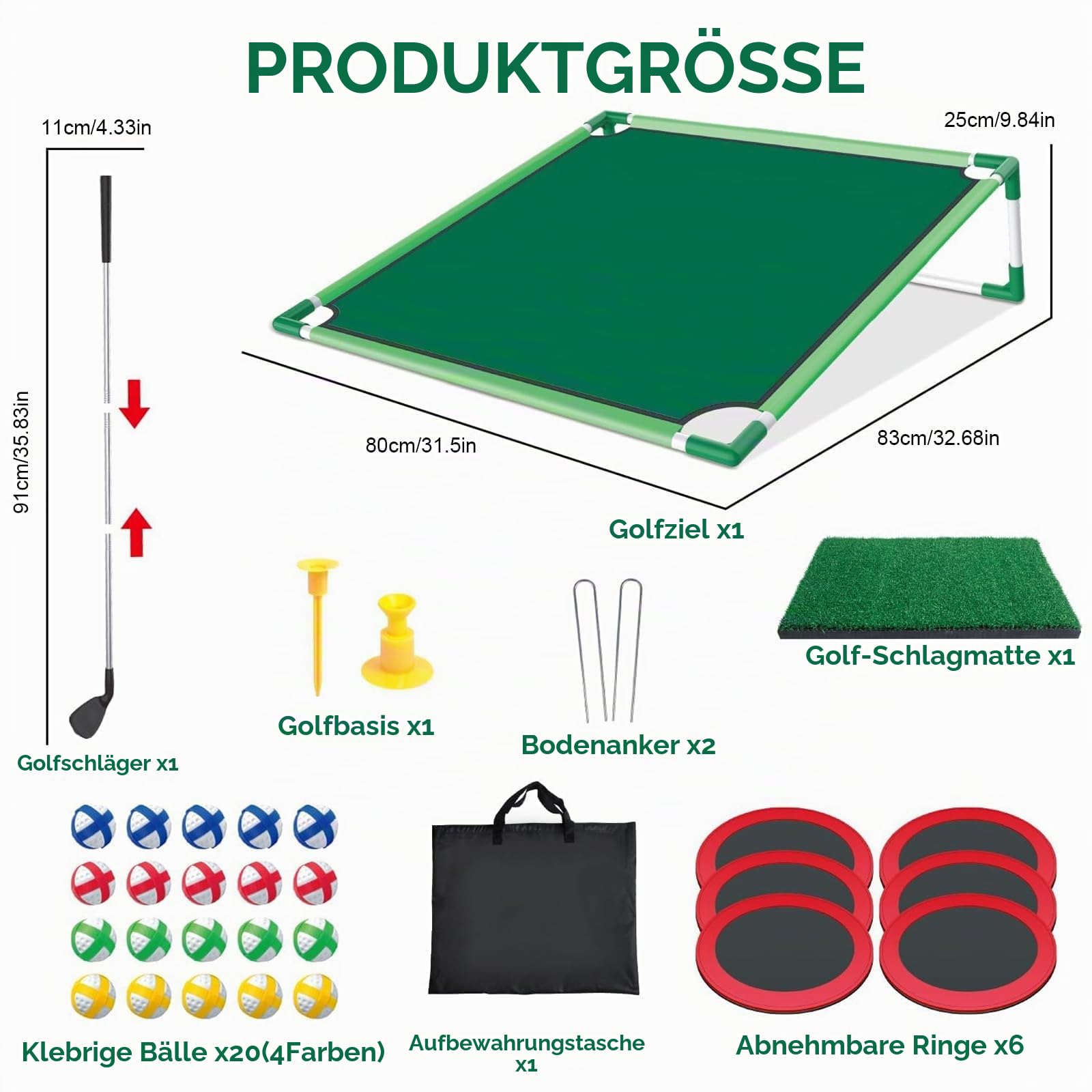 Mini Golf Set für Zuhause, Klebriges Golf Chipping & Wurfspiel mit Übungsmatte, 20 Bällen & Tragetasche für Indoor Outdoor