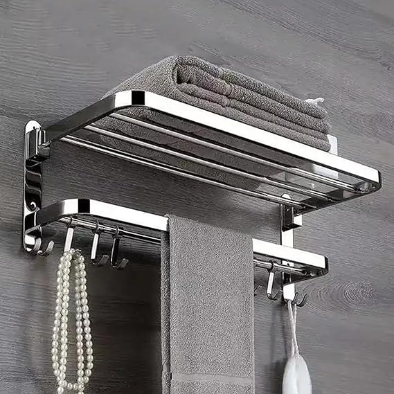 FORTUNE Luxurious 304 Grade Stainless Steel Double Folding Towel Rack/Towel Stand/Towel Holder/Towel Hanger/Bathroom Accessories