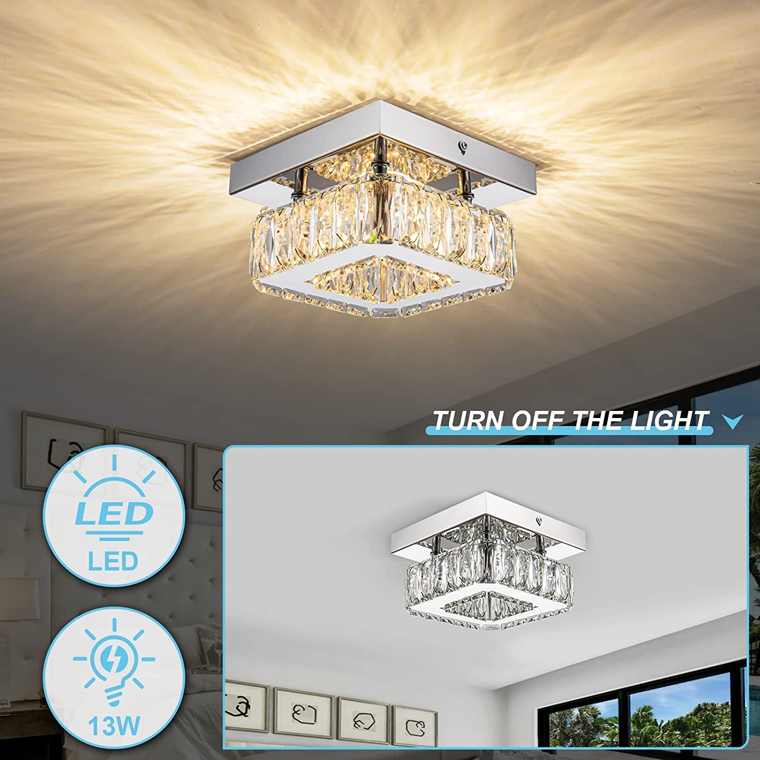 Dimmable Crystal Chandelier - Multicolor Living Room Light -5 Dimmable Crystal Chandelier - Multicolor Living Room Light -5