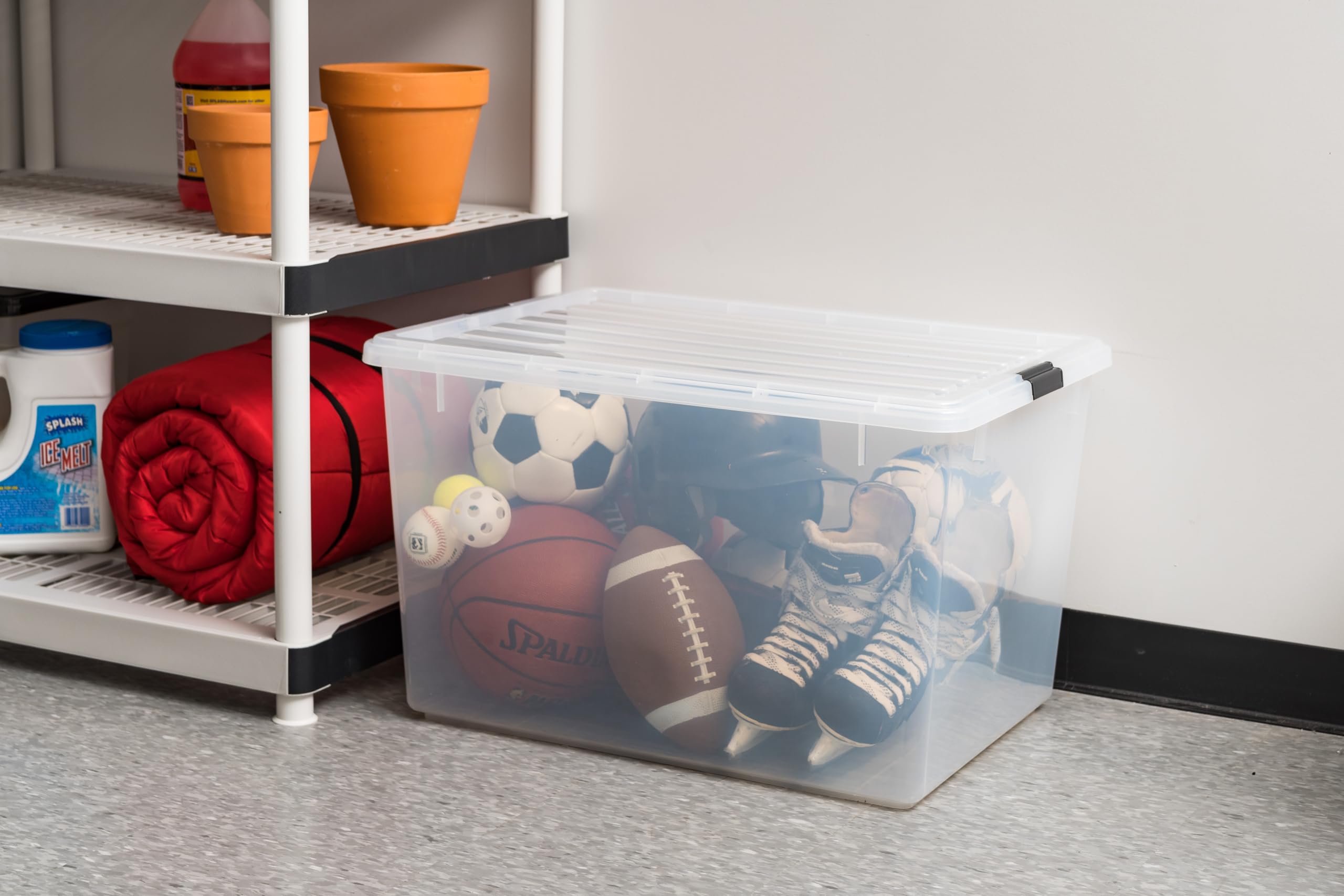 IRIS USA – 4 Contenitori In Plastica Trasparente Con Chiusura A Scatto – 11 Qt – Impilabili – Per Ufficio, Casa, Classe – Azzurro