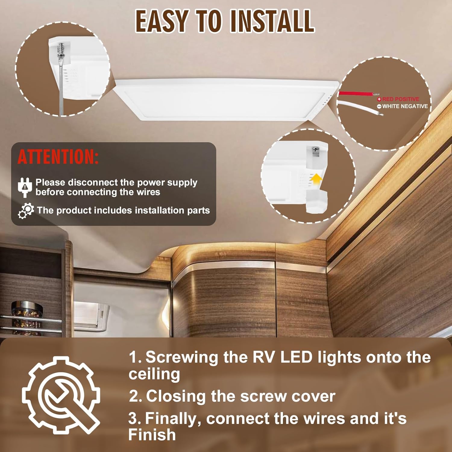 RV LED Light Interior 15W 16.7" X 6.6" 1500LM Camper Lights Interior with 12V 3 Color Temperature and Stepless Dimming - Energy-efficient RV Ceiling Light for Trailer Boat Car, 1 Pack