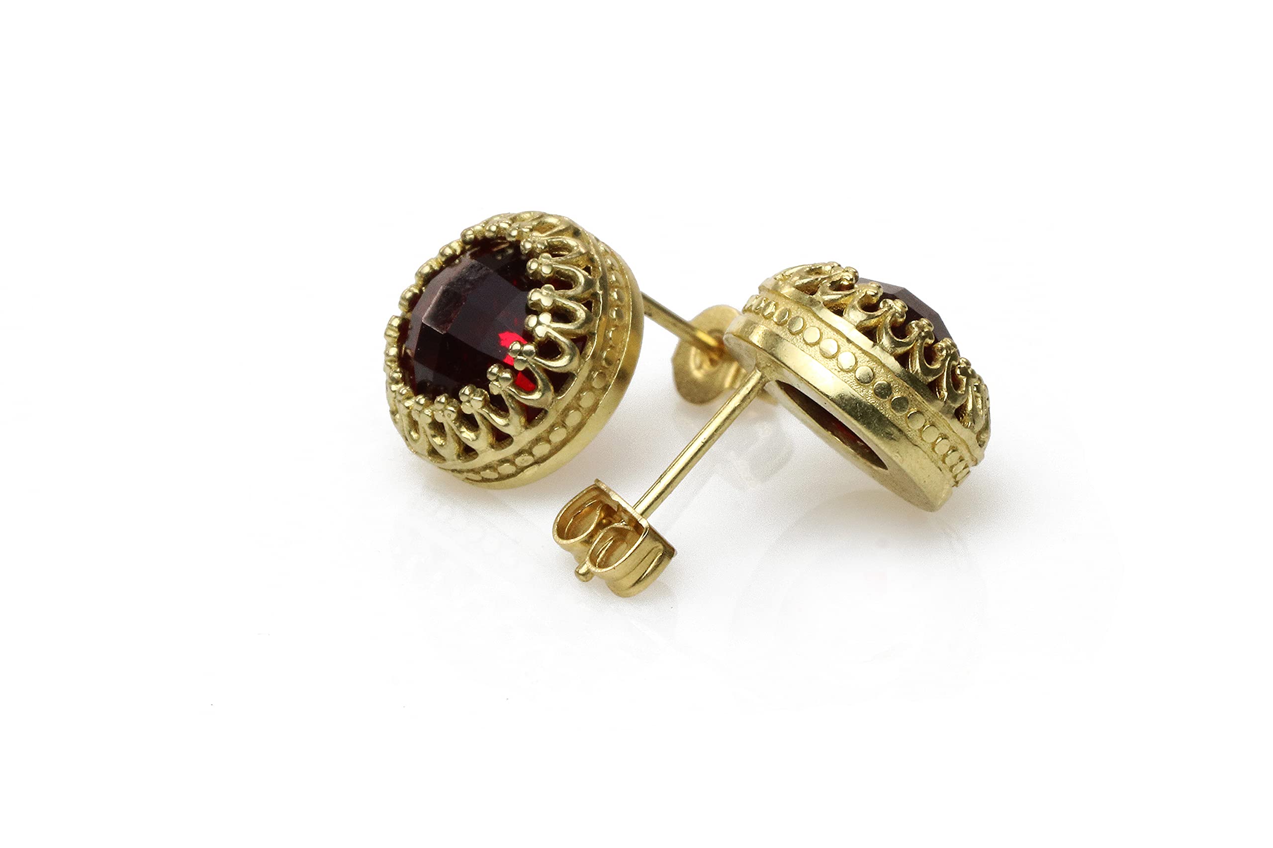 Orecchini Rotondo di Granato - Tutti i Giorni Orecchini di Moda per Donne - Moda Orecchini Gemma Stud - Gemma Rossa, Gennaio Pietra di Nascita Orecchini - Compleanno, Anniversario Gioielli Regali
