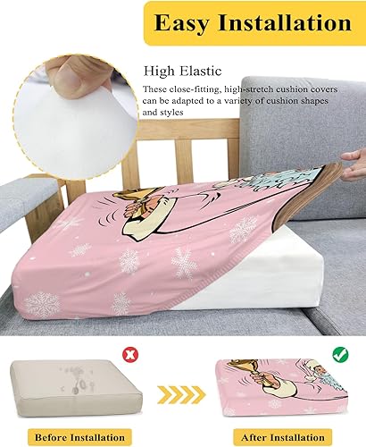 Miniatura 5 de Wowouhiya Fundas de cojín para sofá de Navidad, funda elástica para sofá con parte inferior elástica, diseño de copos de nieve de invierno, fundas