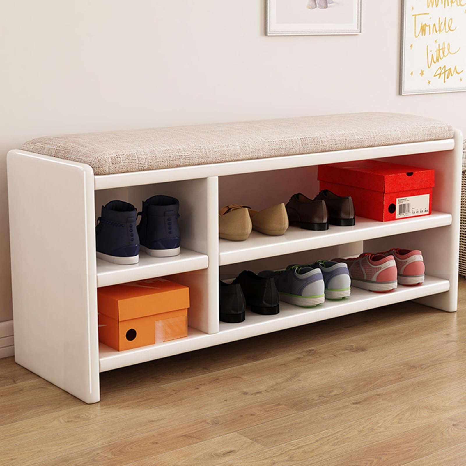 Banc d'entrée élégant 80 cm blanc avec range-chaussures intégré pour un intérieur épuré