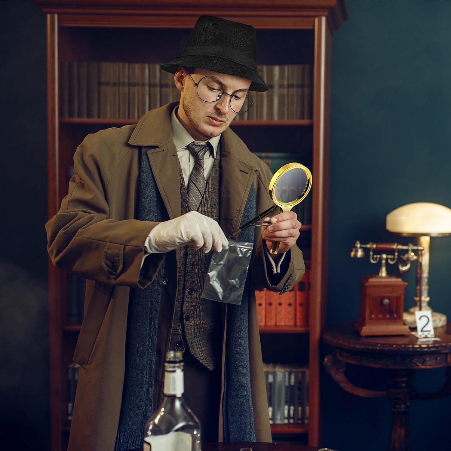 Jeyiour 8 pcs Detective Costume Accessories for Adults Detective Hat Kit Outfit Party Decoration