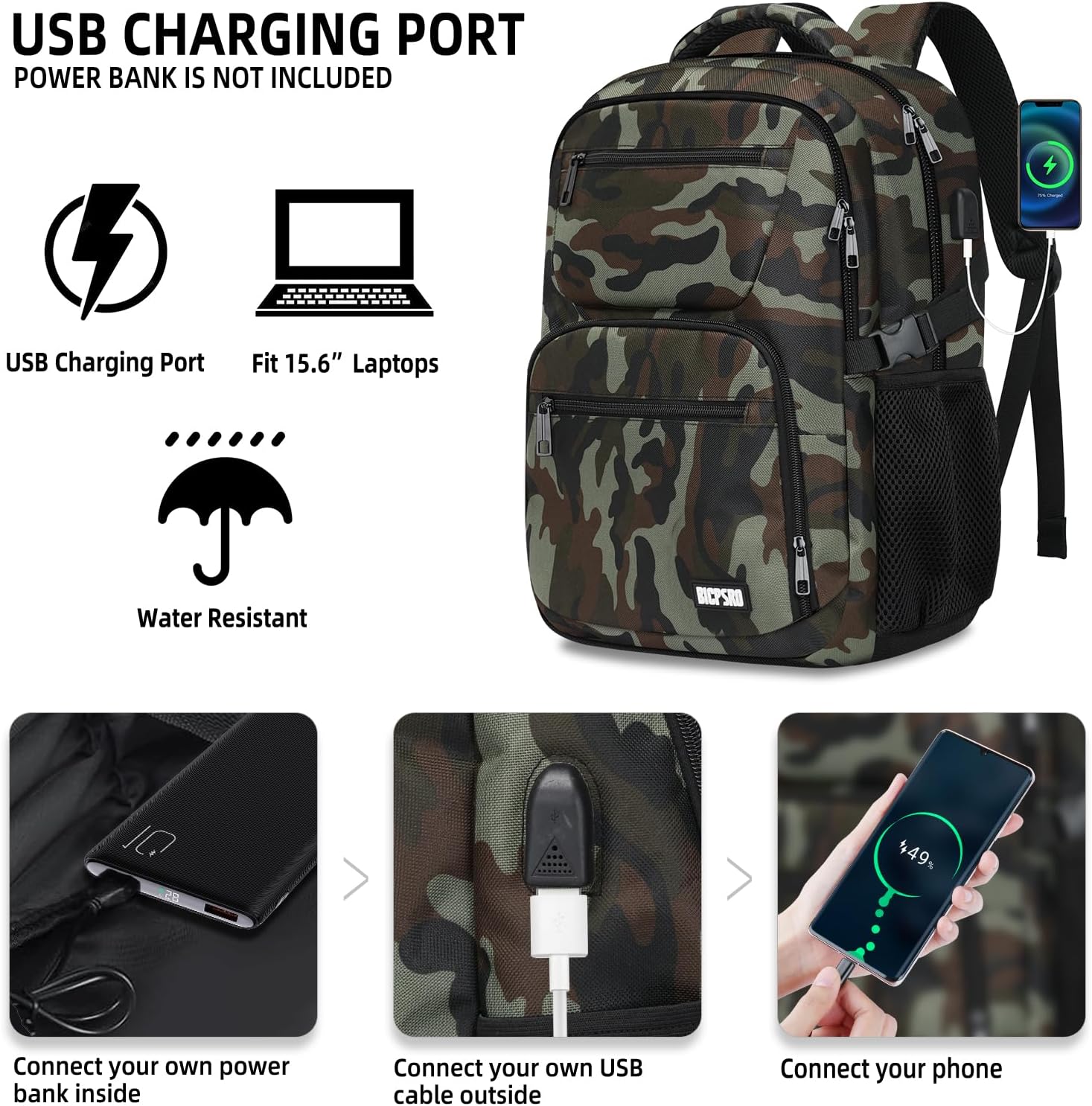 Backpack for Men Women, School Backpack for Boys Girls Teens, Book bag with USB Charging Port, Bookbag Fits15.6 Inch Laptop with USB Charging Port,Work Business Mochila para hombre - Image 4