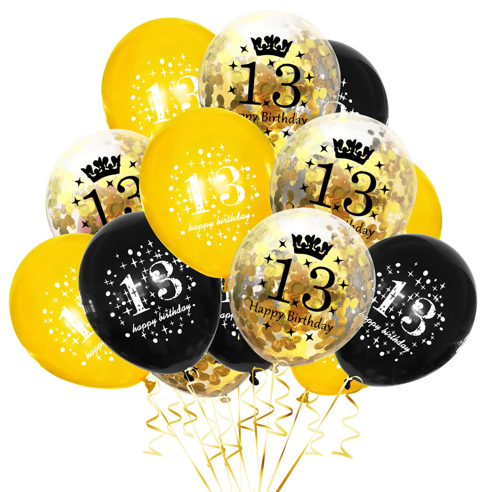 SHUNTAI 13 Birthday Decorations for Gold and Black 13th Birthday Balloons Latex Confetti Balloon for 13 Years Old Theme Pa...