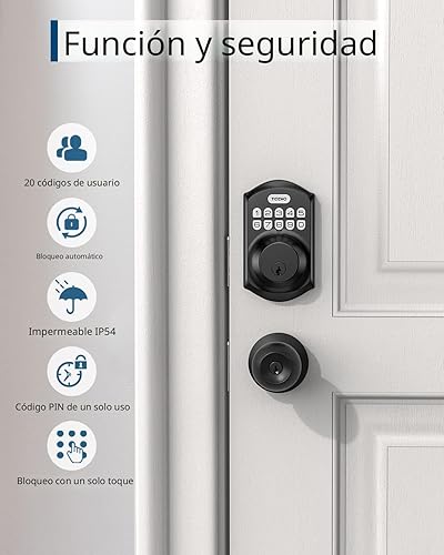 Miniatura 5 de TEEHO TE001 Cerradura de puerta de entrada sin llave con teclado - Cerradura de pestillo inteligente para puerta principal con 2 llaves - Bloqueo