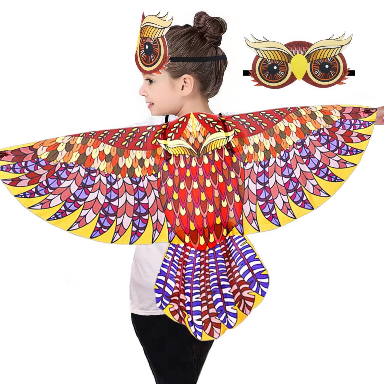 iROLEWIN Bird-Costume-Owl-Wings for Kids Eagle-Parrot Wings Costume as Boys Girls Party Gifts Play Dress Up with Headband