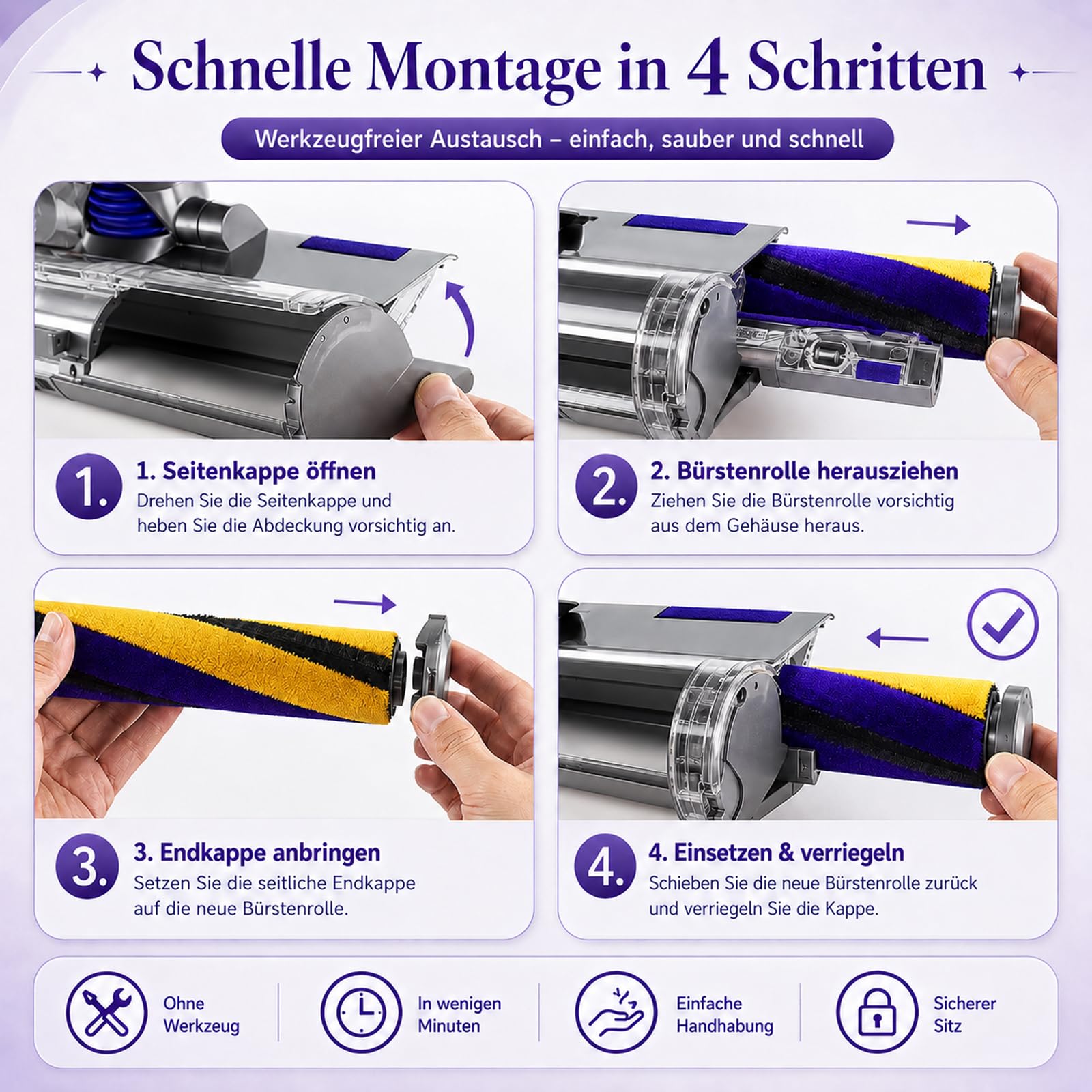 Spazzola a Rullo di Ricambio e 2 Filtri per Dyson V15 Detect Slim Absolute, Bocchetta per Pavimenti con Rullo Morbido e Kit Filtri HEPA, Ricambi Accessori V15, Sostituisce #971634-01