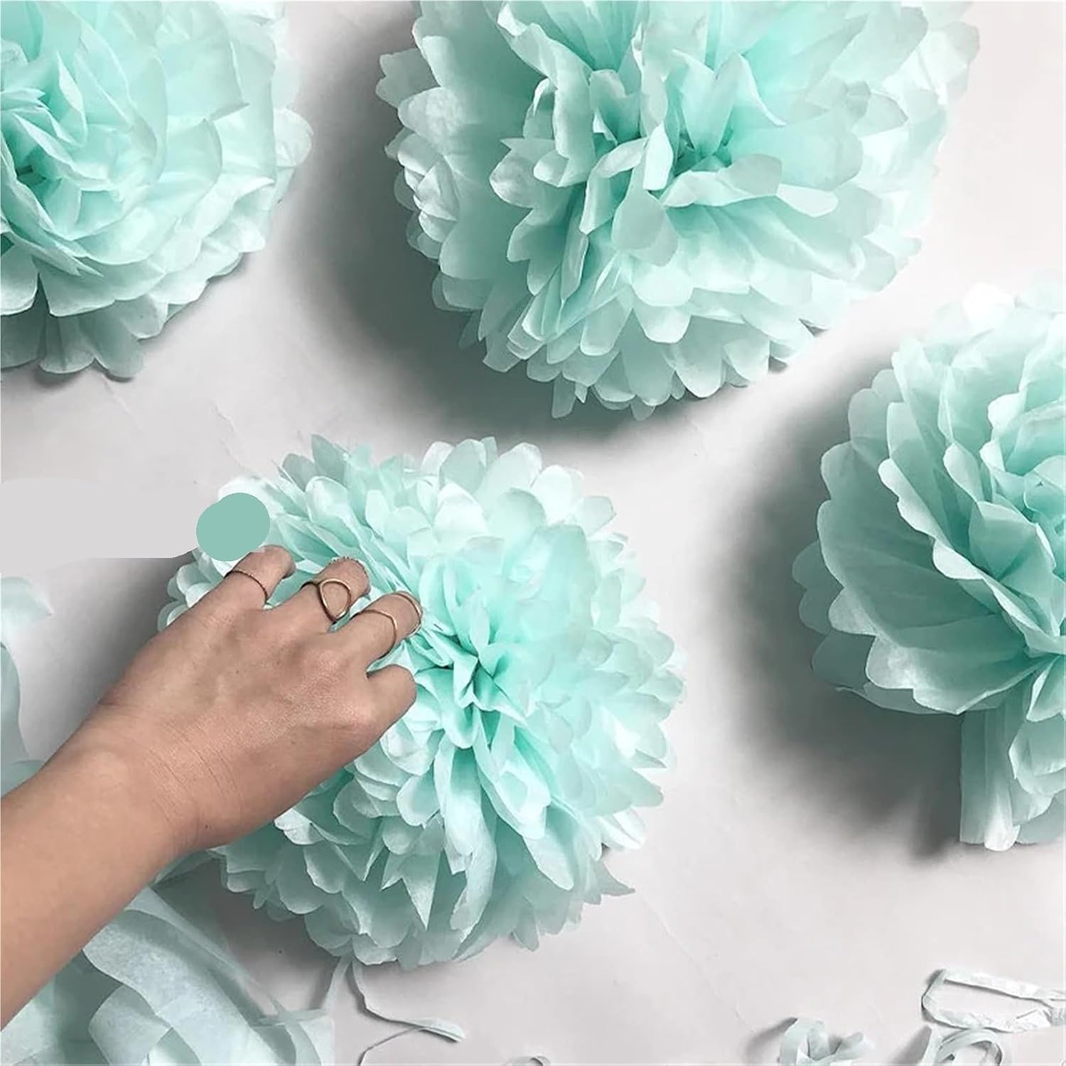Hanging Paper Fans 50pcs Tissue Paper Pompoms Flower Balls Wedding Festival Party Decoration Home DIY Craft Pom Poms Supplies for Weddings Birthdays(Green,25cm)