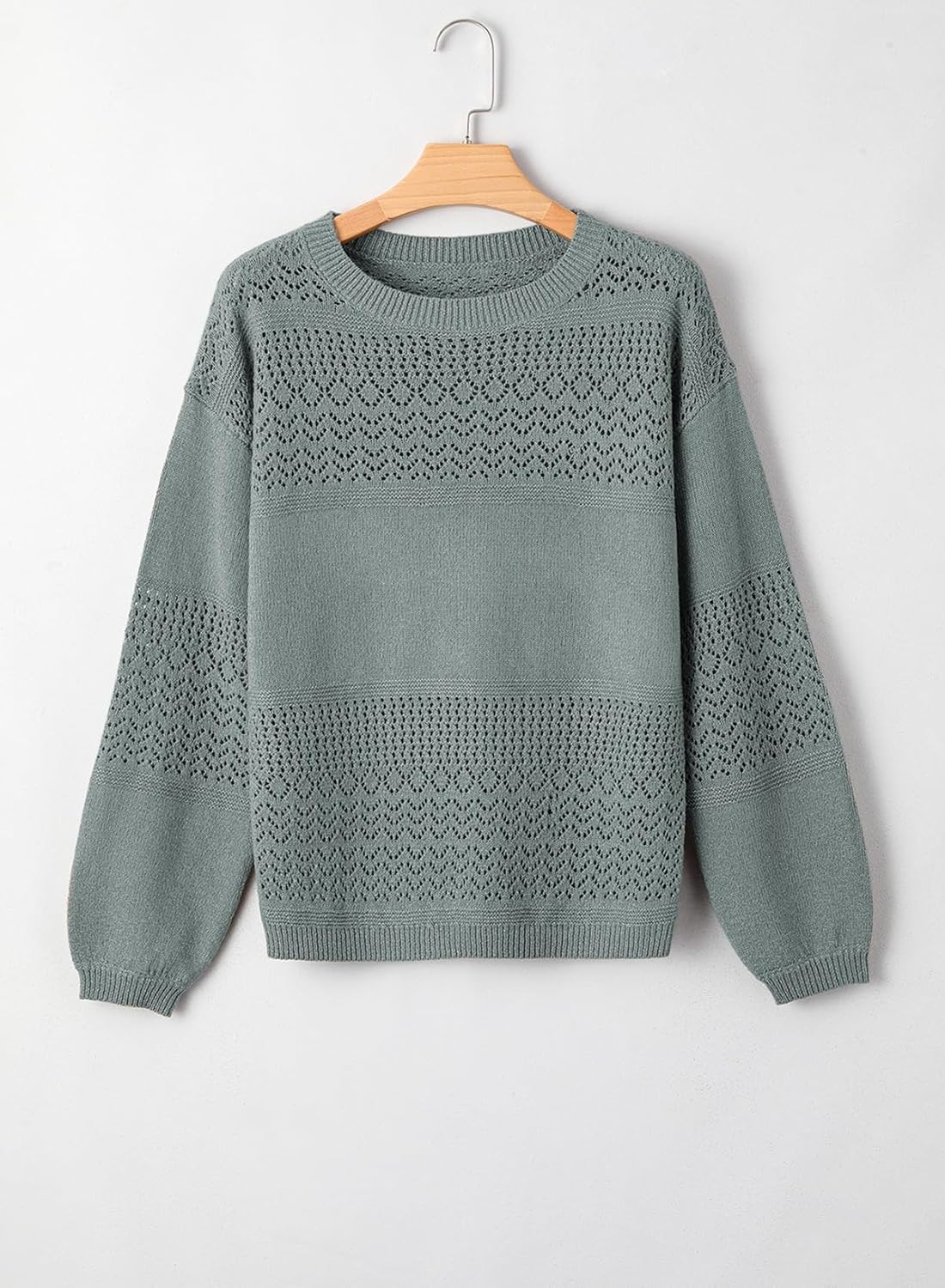 SHEWIN Women's Sweaters Casual Long Sleeve V Neck Crewneck Lightweight Crochet Pullover Sweater Tops - Image 5