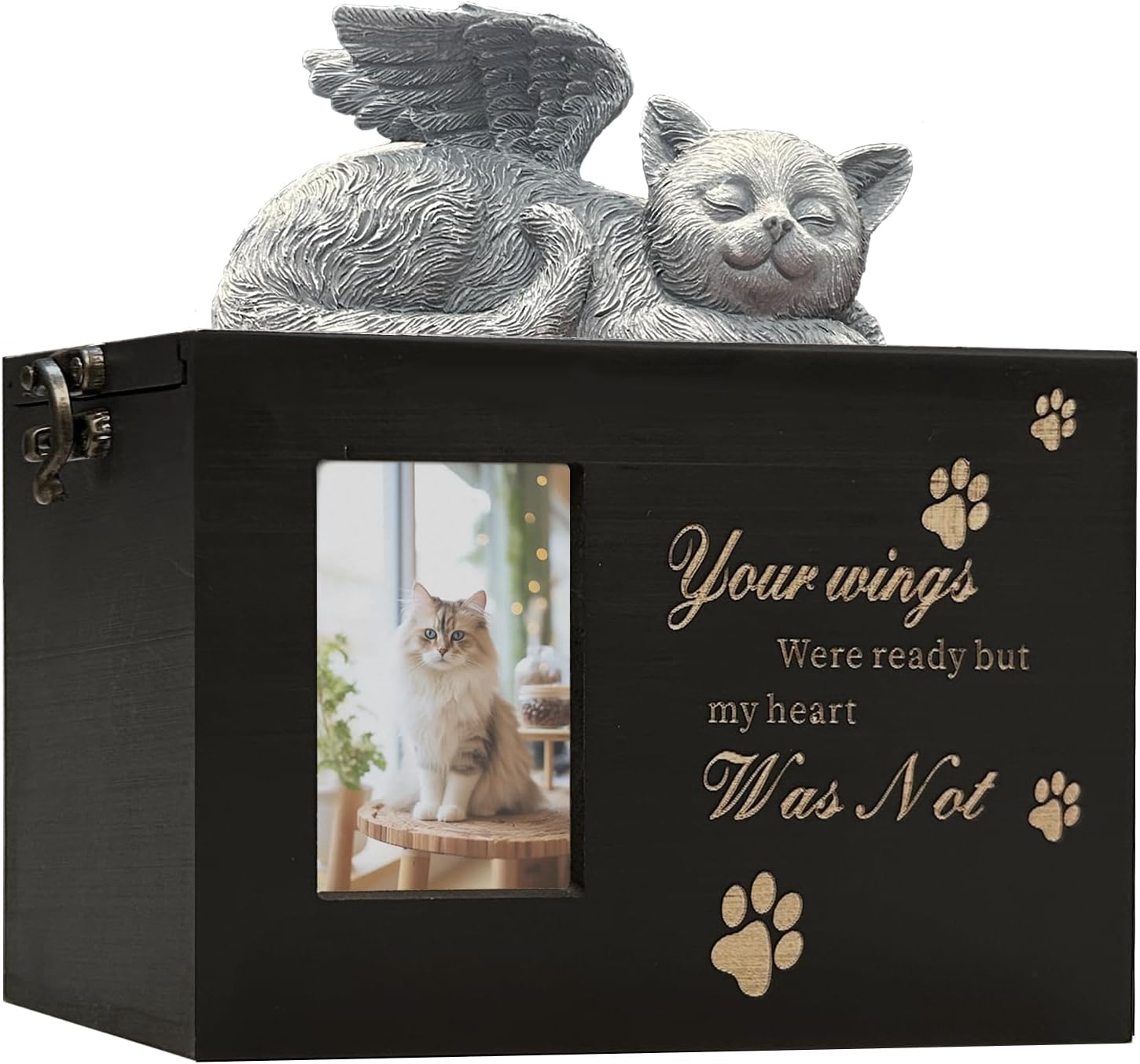 Solid Wood Pet Urn for Ashes Box with Picture Black Funeral Cremation Box for Pet Wooden Keepsake with Flannel Lining for Loss of Cat or Dog Remembrance Gift（Black Dog Urn-Large）