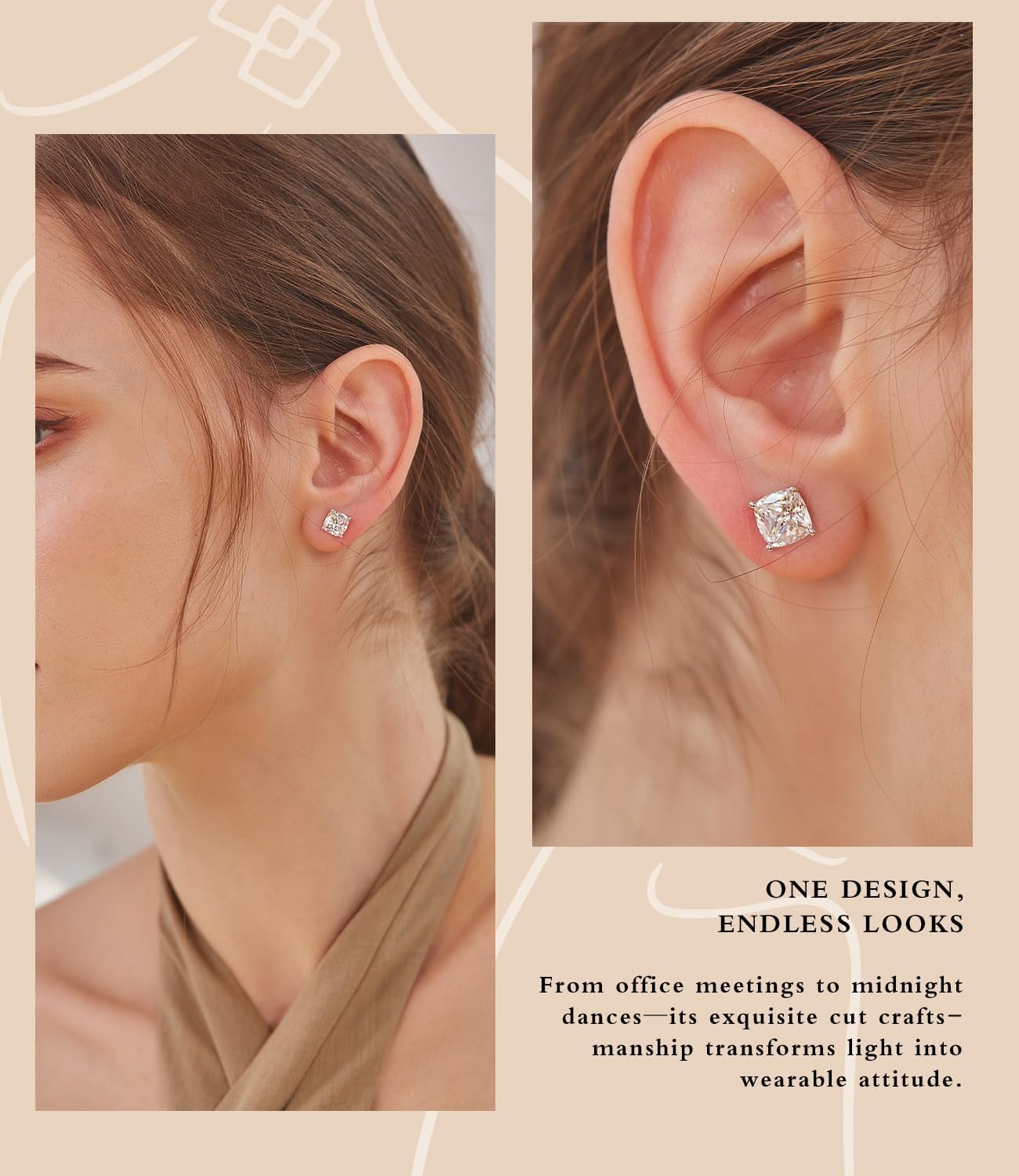 "STUNNING FLAME" Trillion-cut/Cushion-cut/Emerald-cut/Marquise-cut ... 18K White Gold Plated Sterling Silver Cubic Zirconia Simulated Diamond Stud Earrings for Women - Image 5