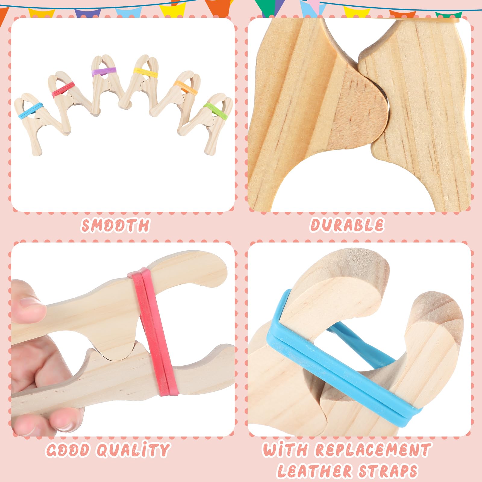 Juego de 6 clips de madera para niños, Montessori y Waldorf, kit de construcción de fortalezas de seda gigantes de madera hechos a mano para mantas, construcción de seda (multicolor) 3