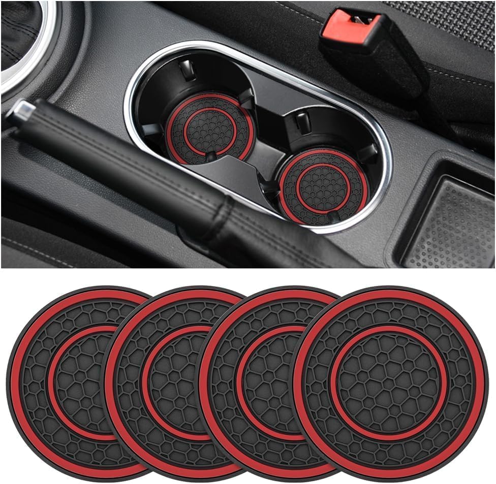 4 Pcs Car Cup Coaster for Chevy Colorado 2015-2022, Drink Holder Insert Durable Mat Auto Bottle Rest Beverage Cushion Pad Silencer Damper Guard Defender,Red