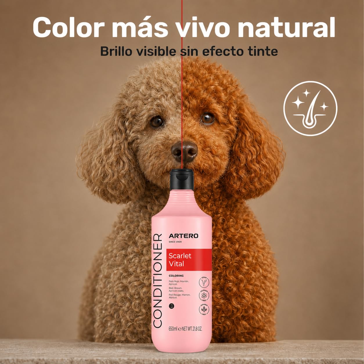 Artero Scarlet Vital Mascarilla Potenciadora de Color para Perros Rojos, Marrones, Chocolate y Apricot, 650 ml