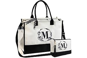 50th Birthday Gifts for Women, Personalized Initial Canvas Tote Bag for Her