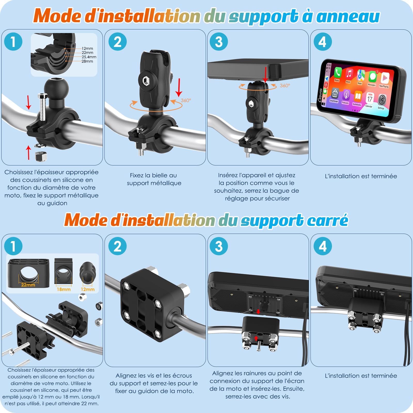 Carpuride W603 Écran Carplay pour Moto, CarPlay sans Fil et Android Auto pour Moto, Télécommande, Écran Tactile Étanche de 6,3 Pouces, Audio BT, Navigation GPS, Siri, Assistant G00gle