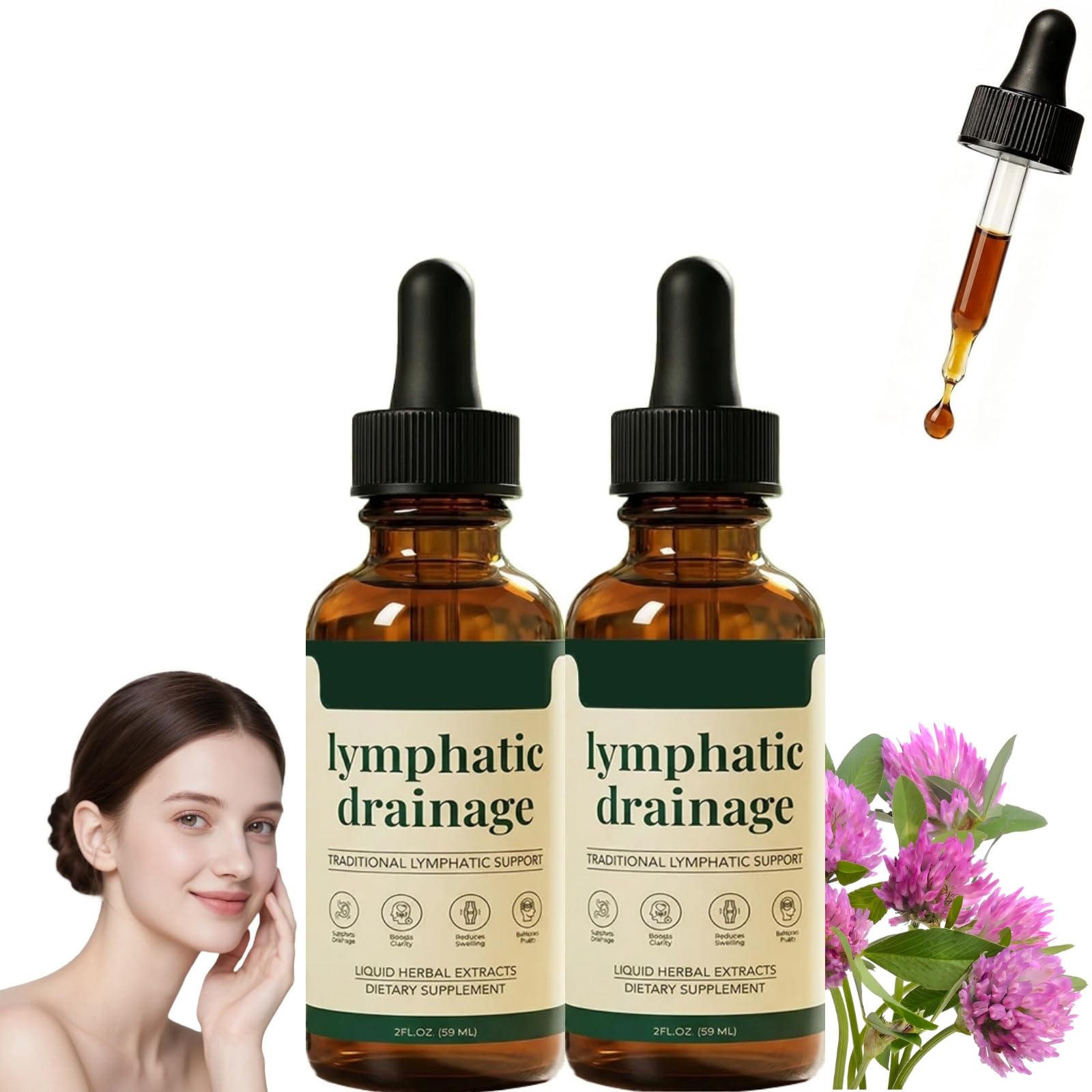 Drainant Lymphatique, Lymphatique Gouttes, Naturelles Pour Femmes Hommes, 59ML (2pc)