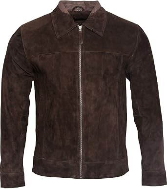 Mens Retro Brown Tan 100% Goat Suede Leather Harington Biker Jacket