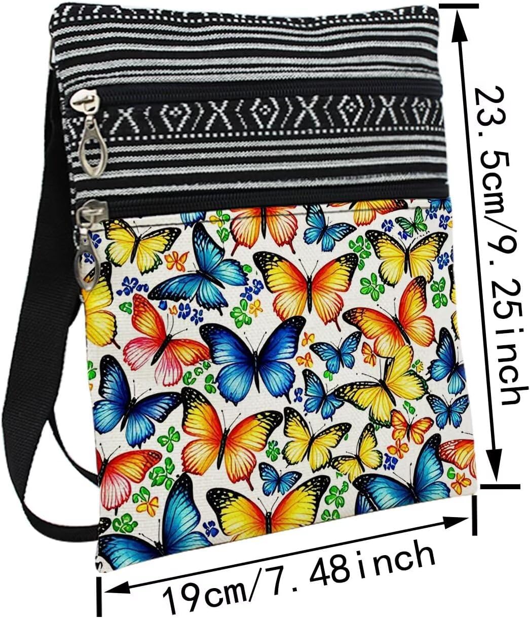 Colorful Butterfly Messenger Bag Small Ethnic Pattern Printed Adjustable Strap Crossbody Zipper Pouch Colorful Butterfly Phone Organizer Wallet Cute Shoulder Handbag for Women - Image 4