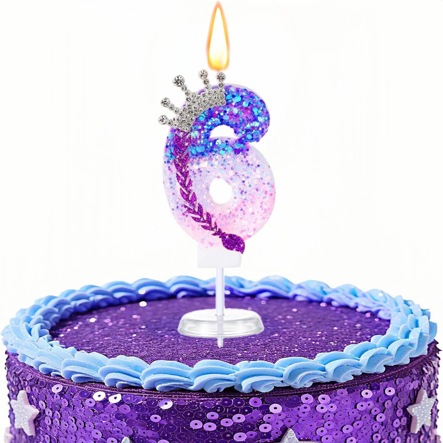 K pop Birthday Number Candles, Purple Pink Birthday Candles for Cake,Glitter Number Cake Topper with Sequins for Celebrating Anniversary Theme Decorations,Cartoon MusicThemed Party Supplies (Number 6) — image 1