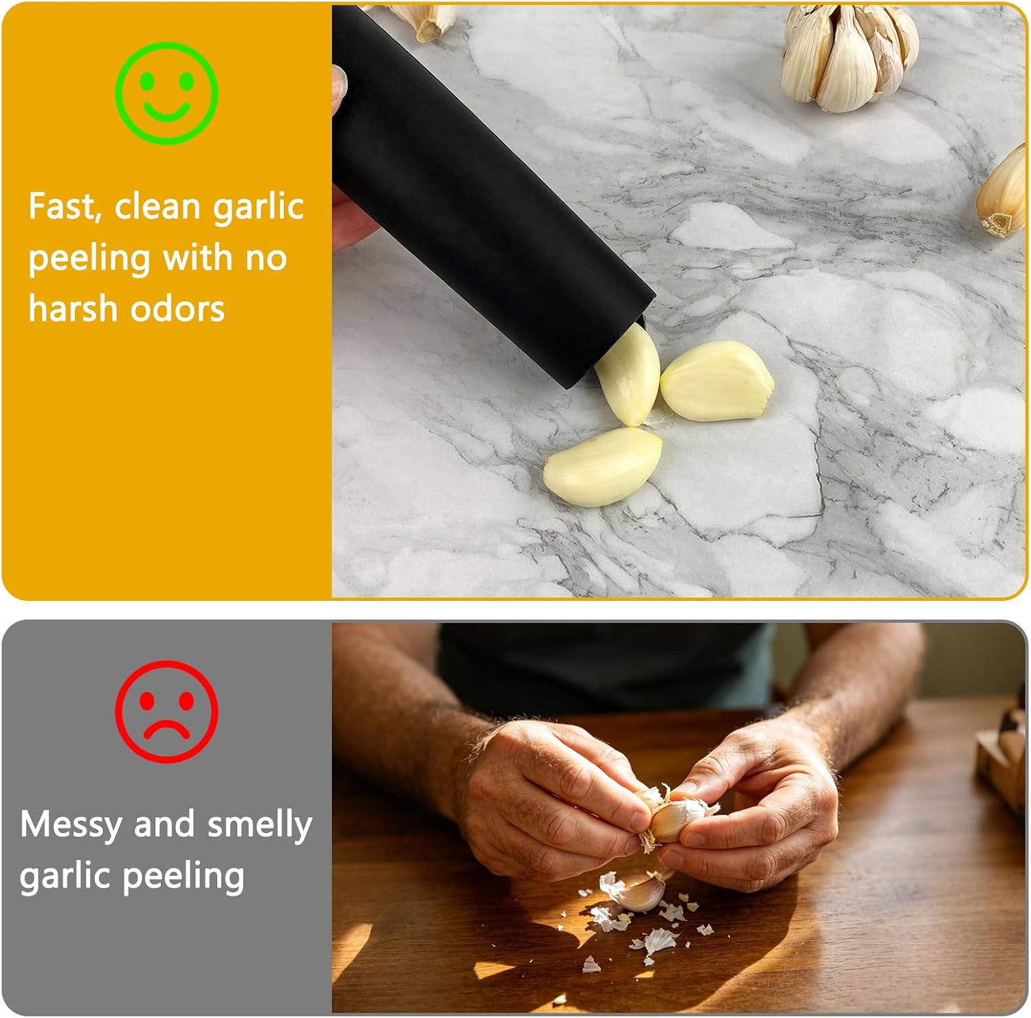 2 Pack Upgraded Closed-Bottom Silicone Garlic Roller, Mess-Free Garlic Peelers for Home Cooking, Keep Counter Clean, Black and Green