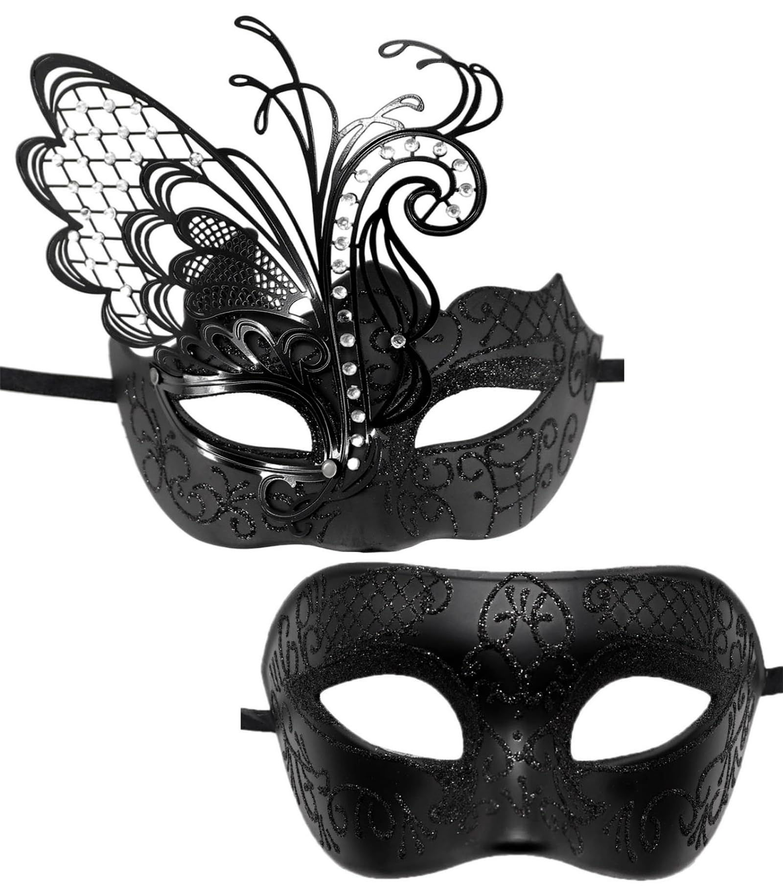 JewelryWe Venetian Carnival Pair Mask: 2 Pieces Ball Masks for Men Women Party Cosplay